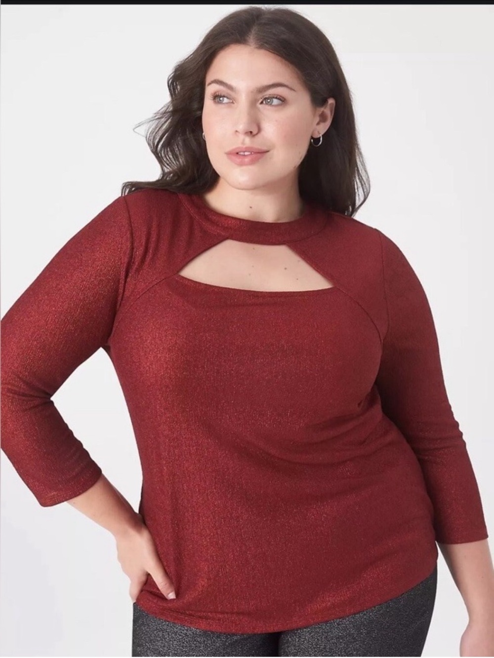 NWT Lane Bryant Metallic Red Cutout Long Sleeve Top Plus Size 18/20